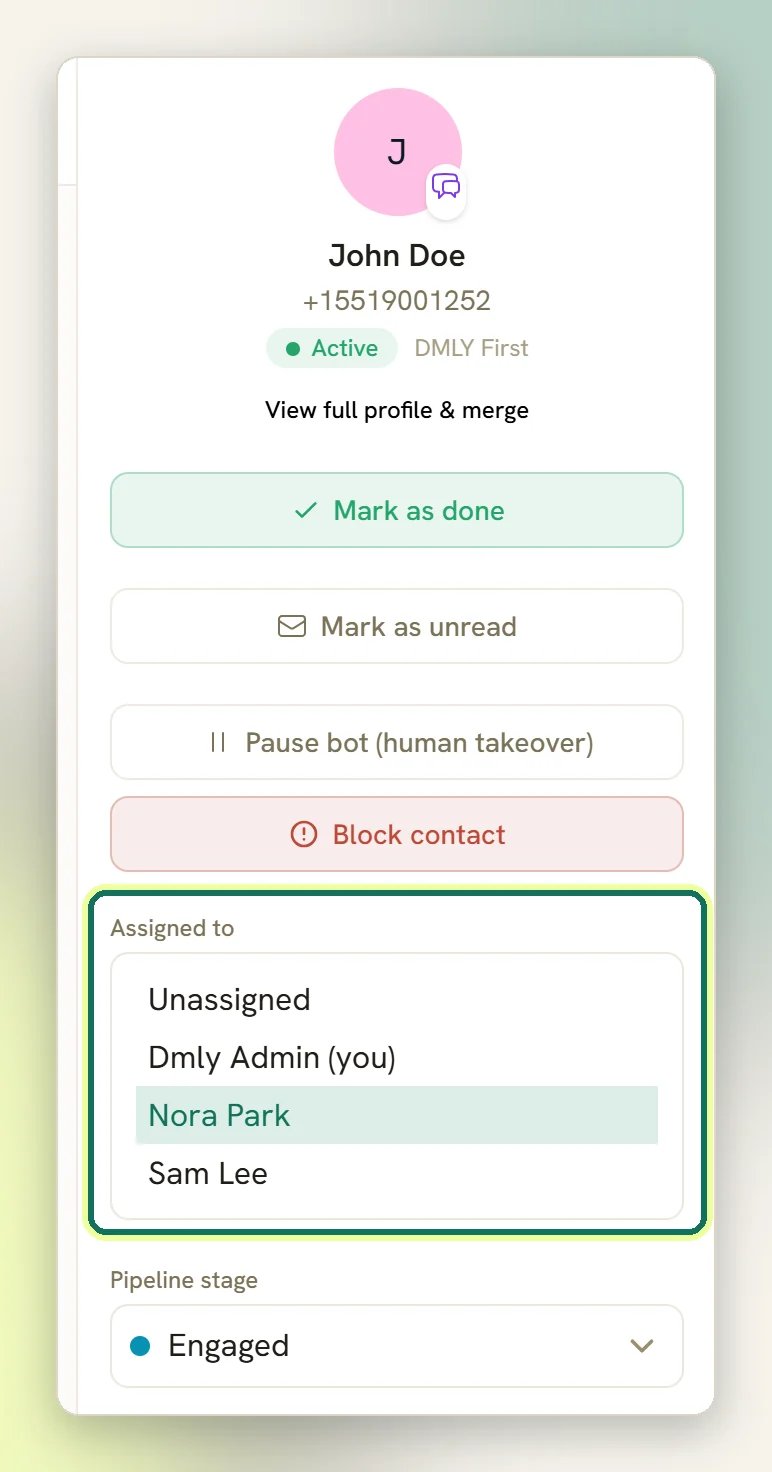 The details panel with the Assigned to list open and a teammate selected