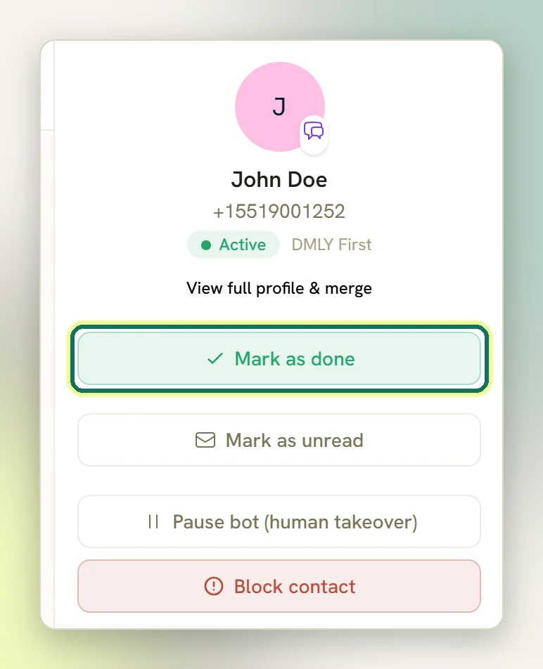 The details panel with the Mark as done button highlighted