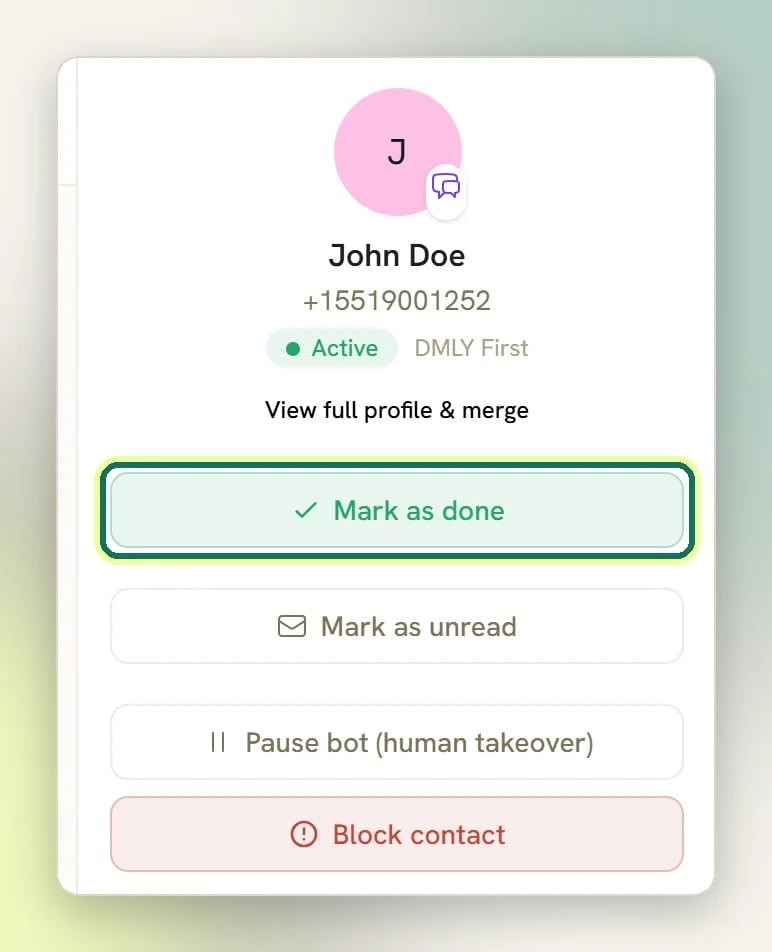 The details panel with the Mark as done button highlighted