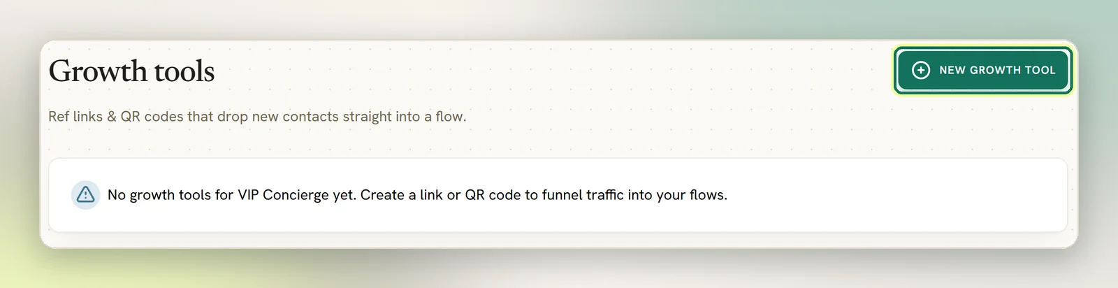 The Growth tools page with the New growth tool button highlighted