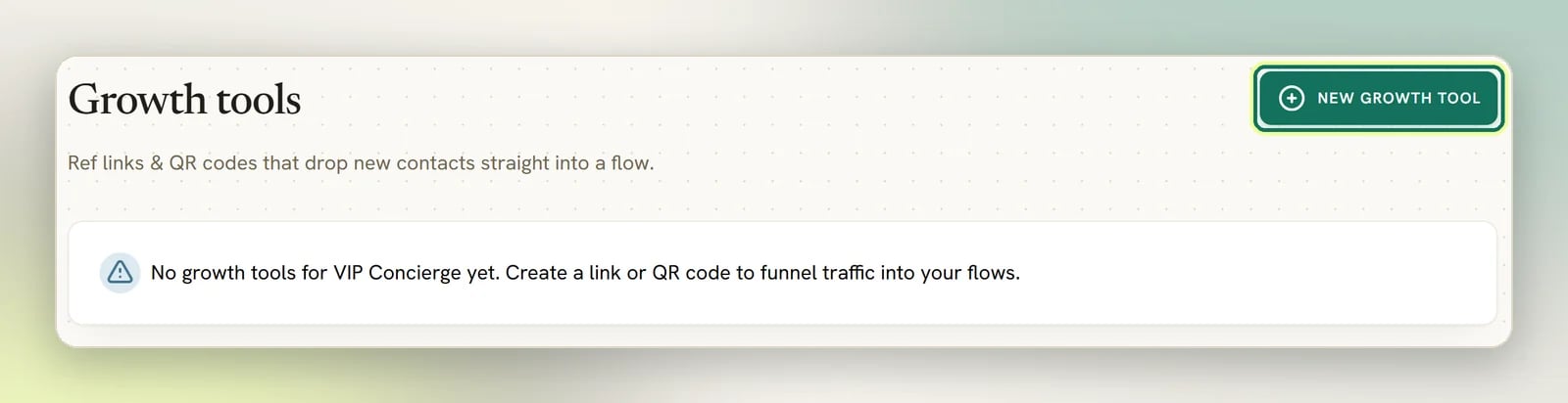 The Growth tools page with the New growth tool button highlighted