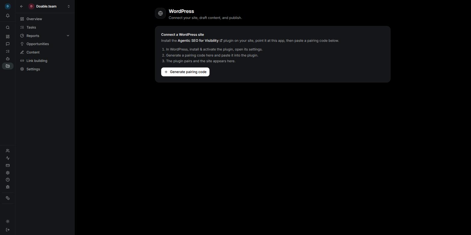 Project Settings Integrations tab showing the WordPress card
