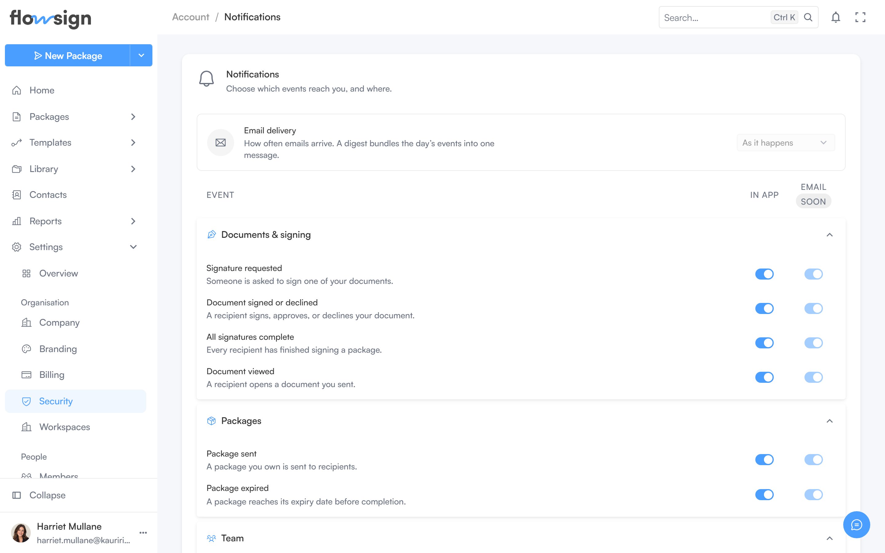 The account notification preferences page