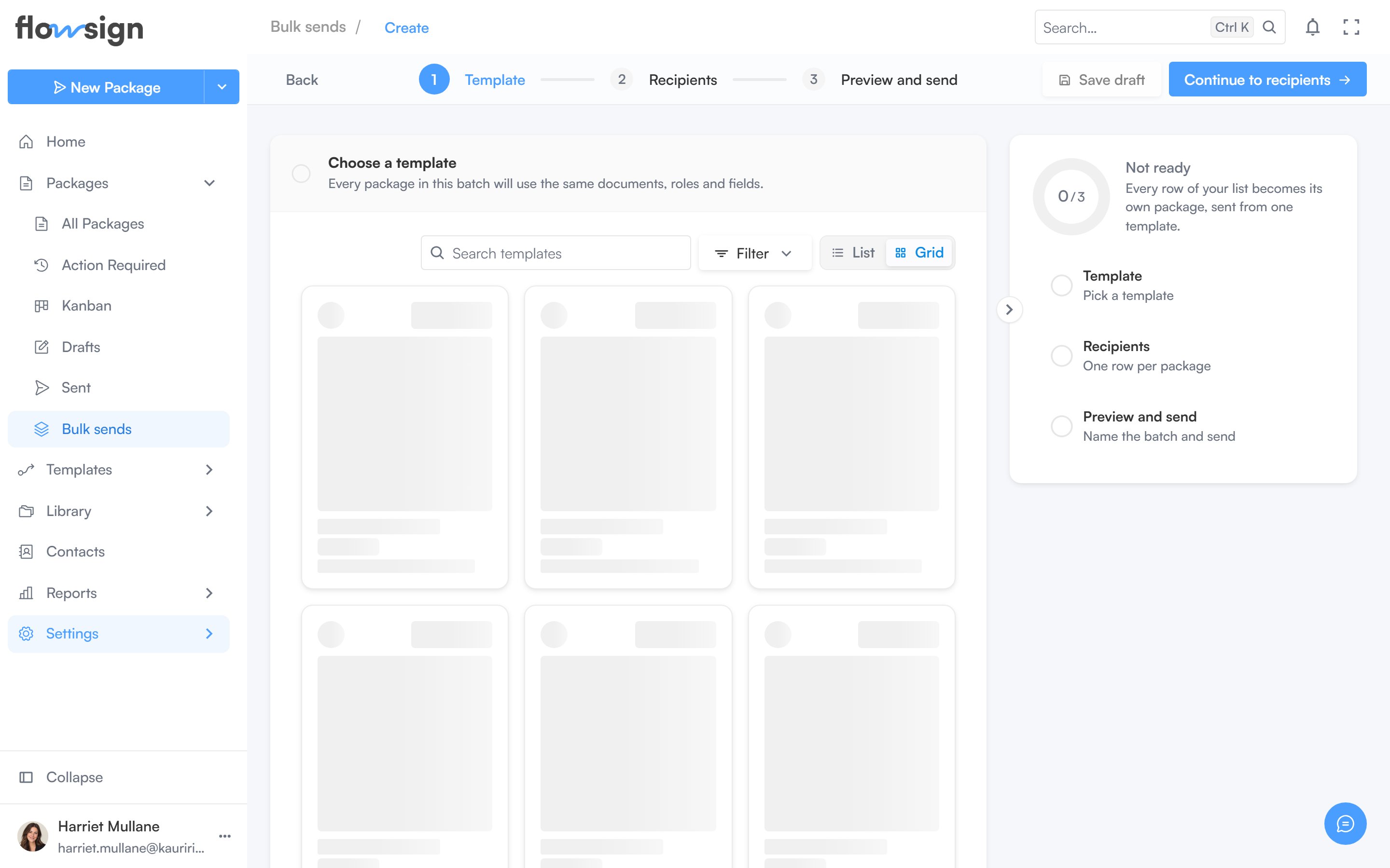 The bulk send creator on its first step