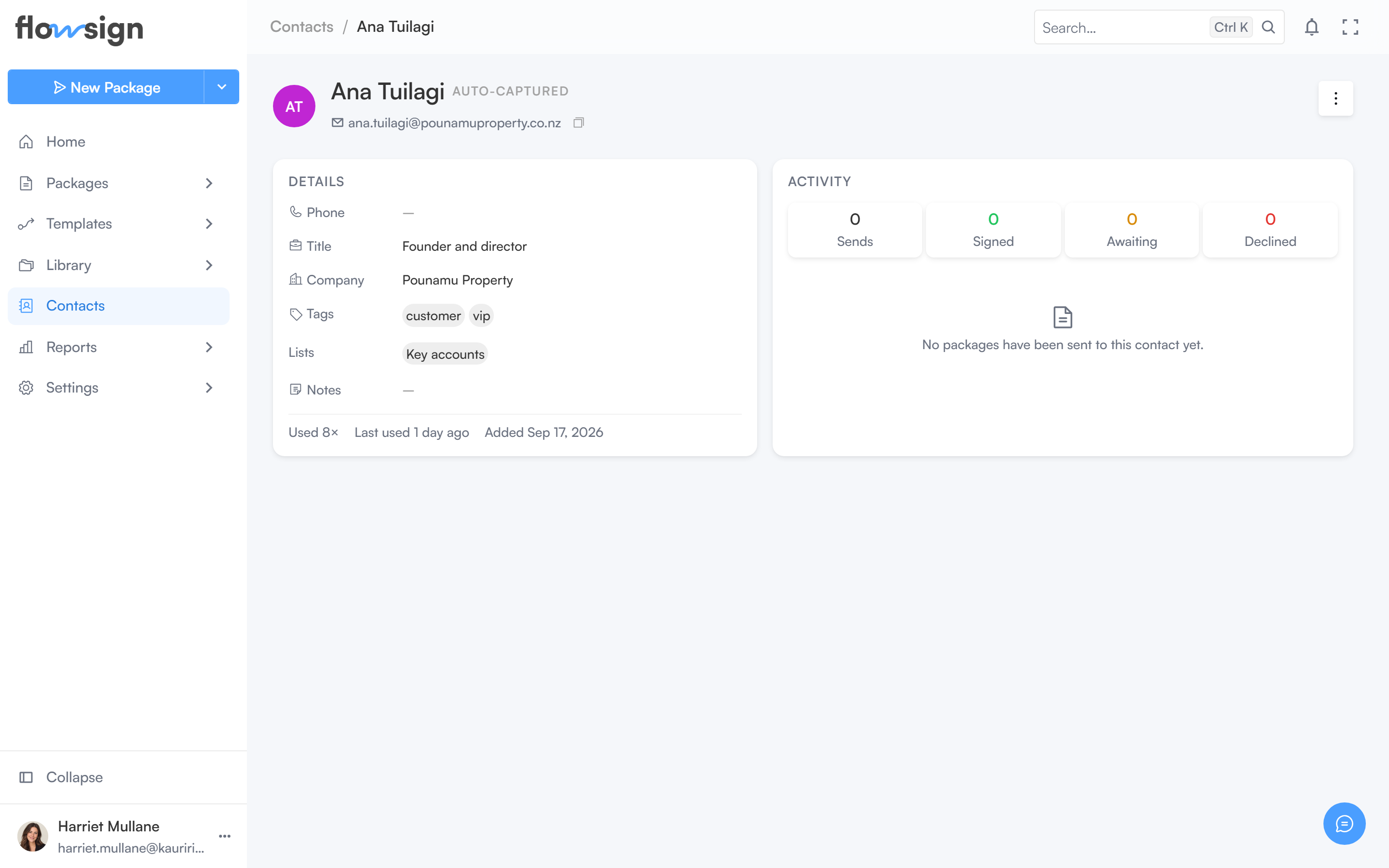 A contact detail page