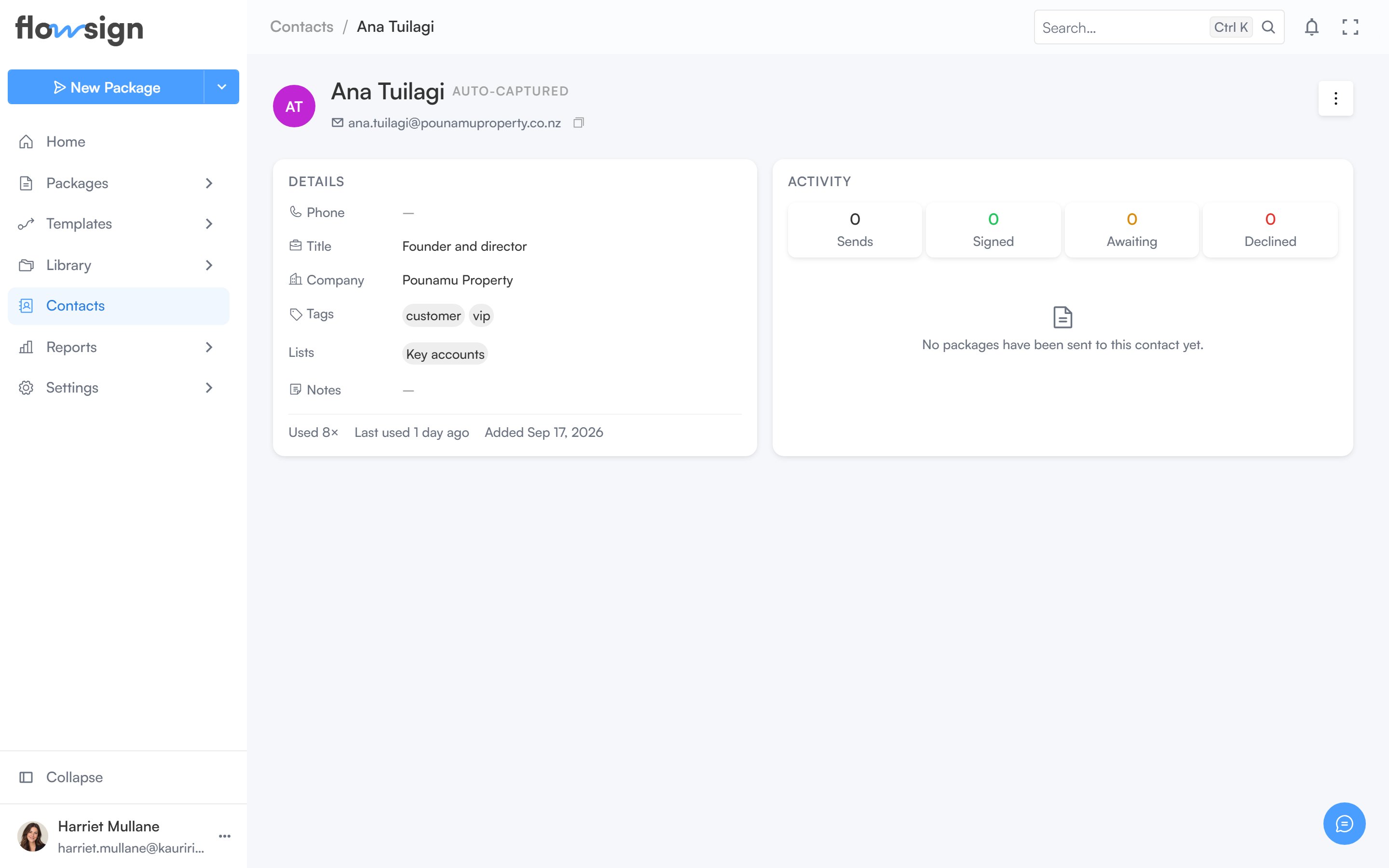 A contact detail page