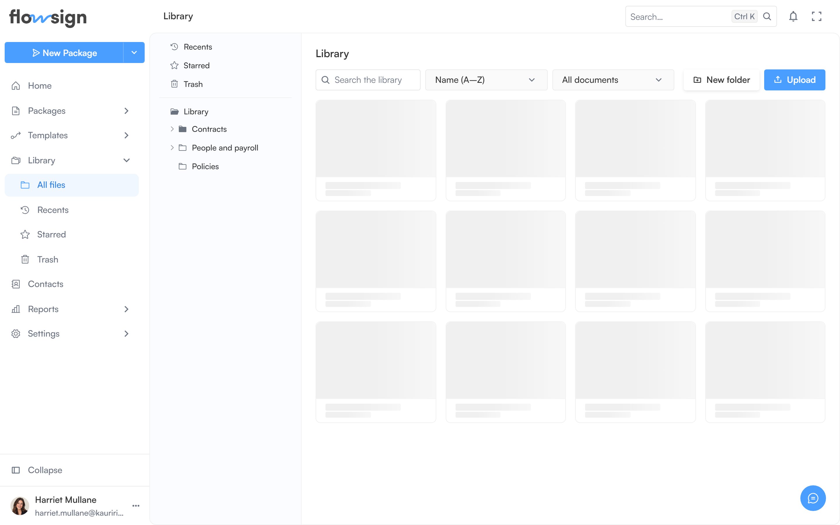 The library page showing folders and documents