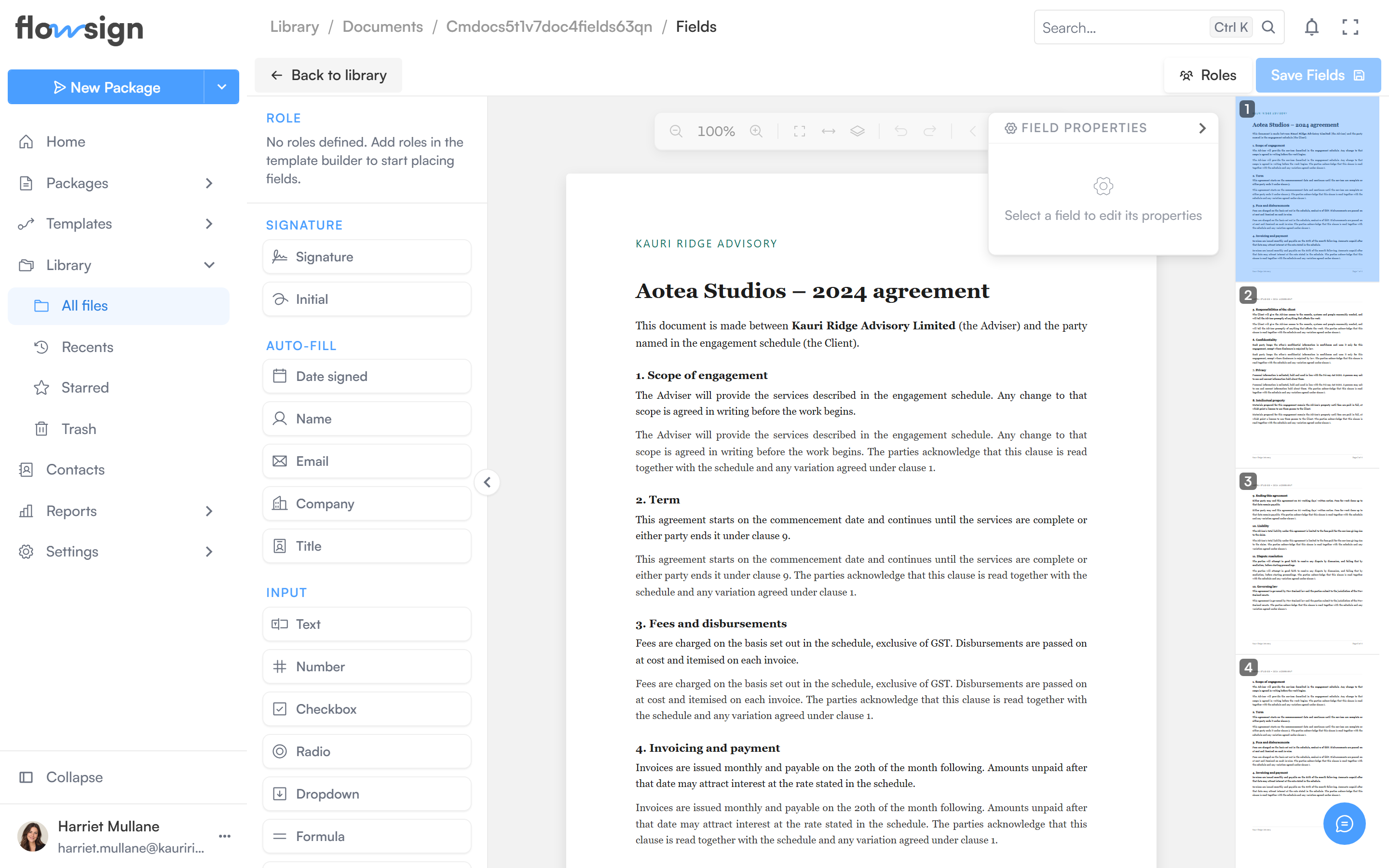 The field editor for a library document