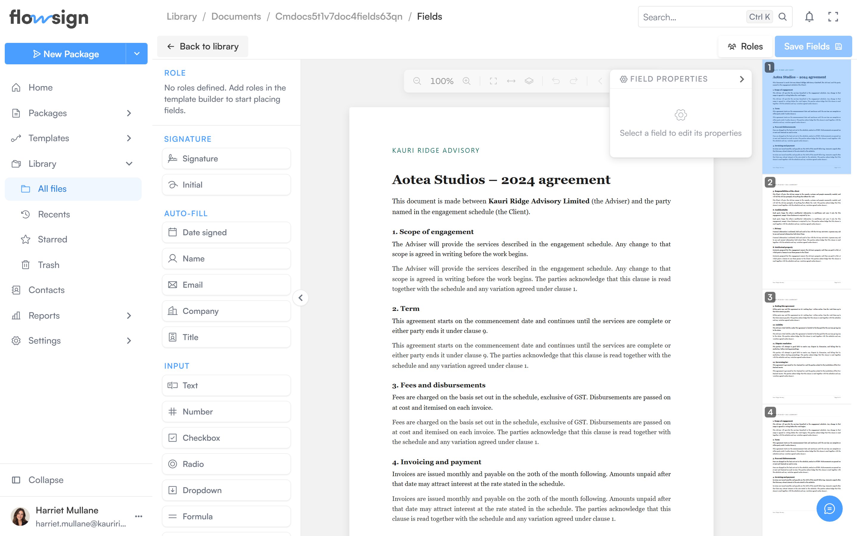 The field editor for a library document