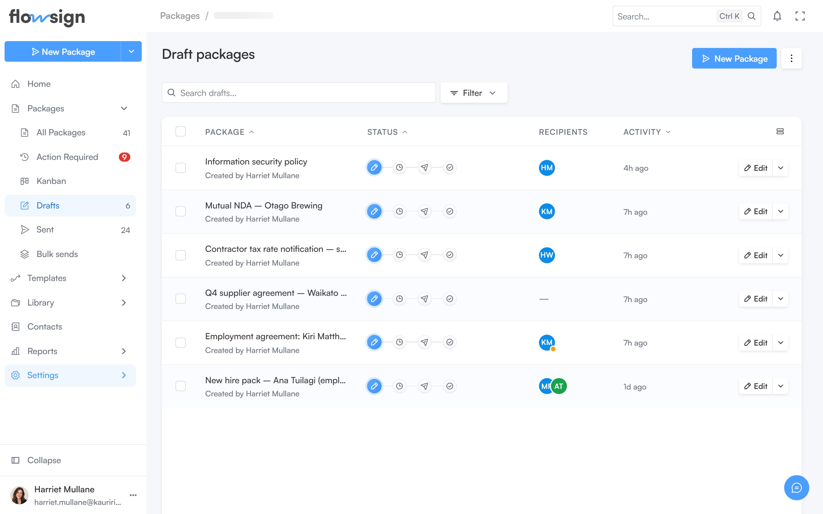 The packages list pinned to the Draft status