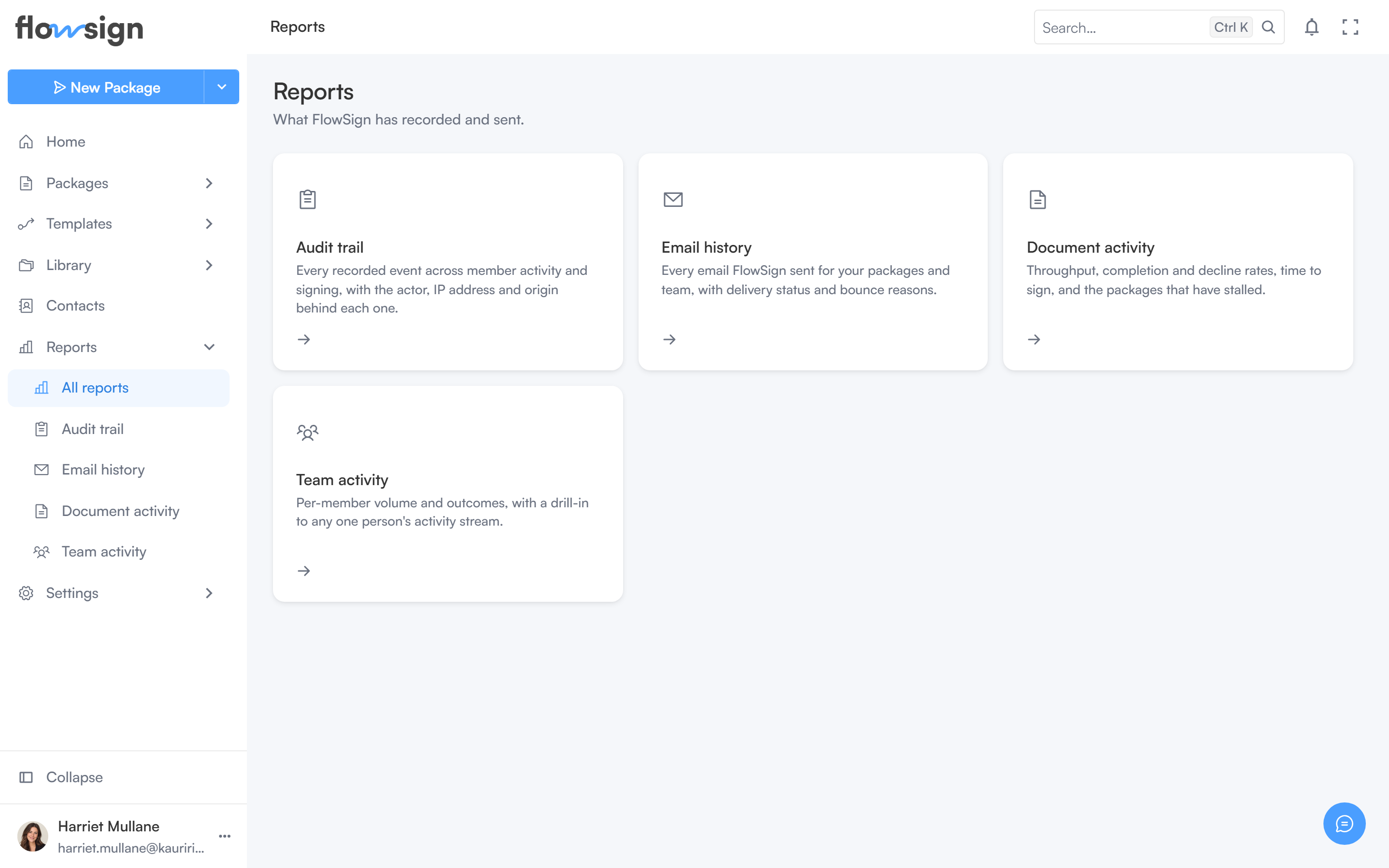 The reports landing page
