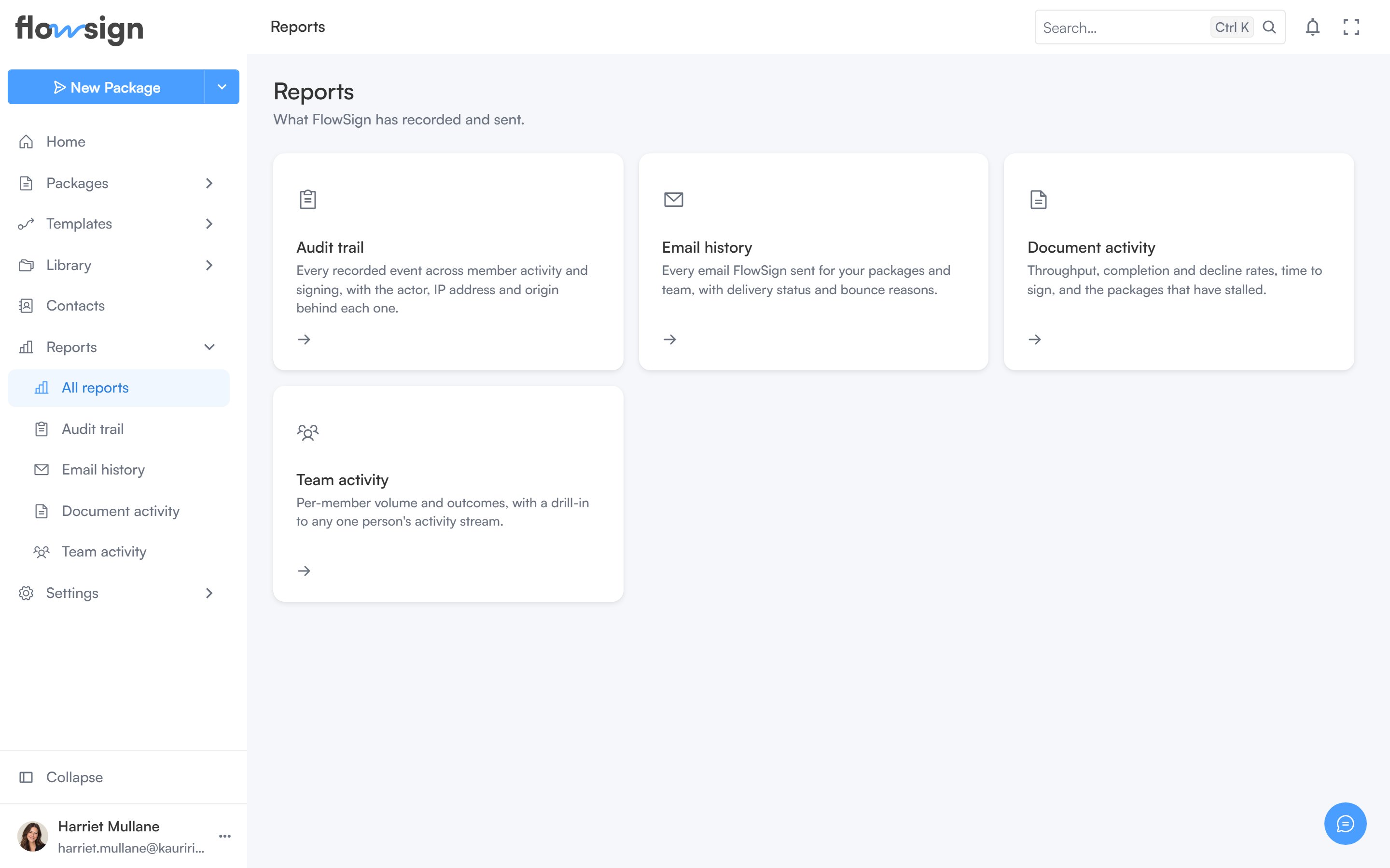 The reports landing page