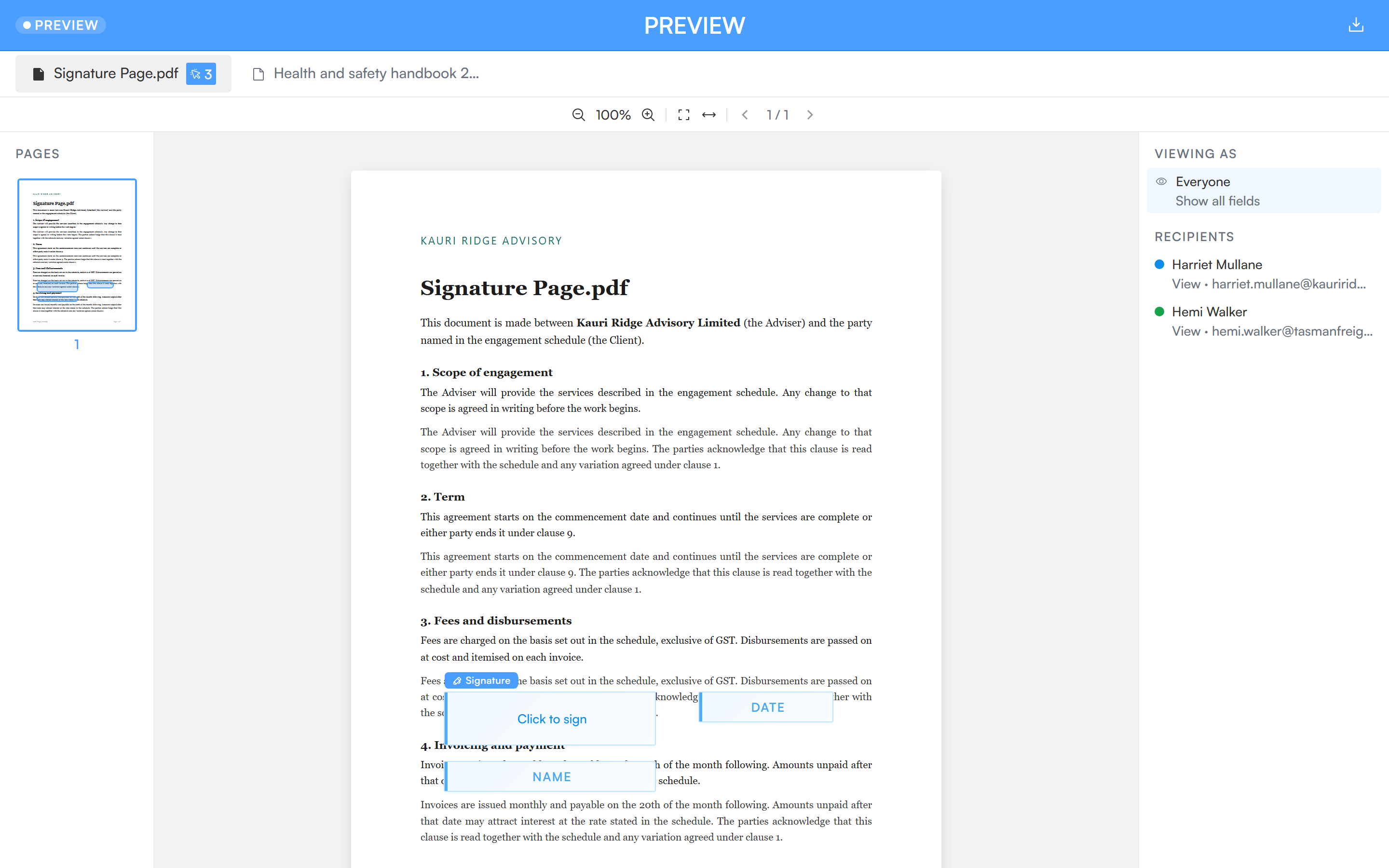 A read-only view link page