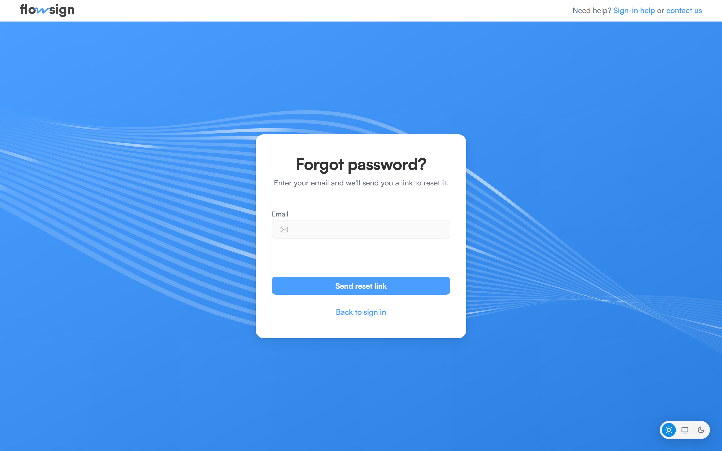 The Forgot password screen with an email field and a Send reset link button.