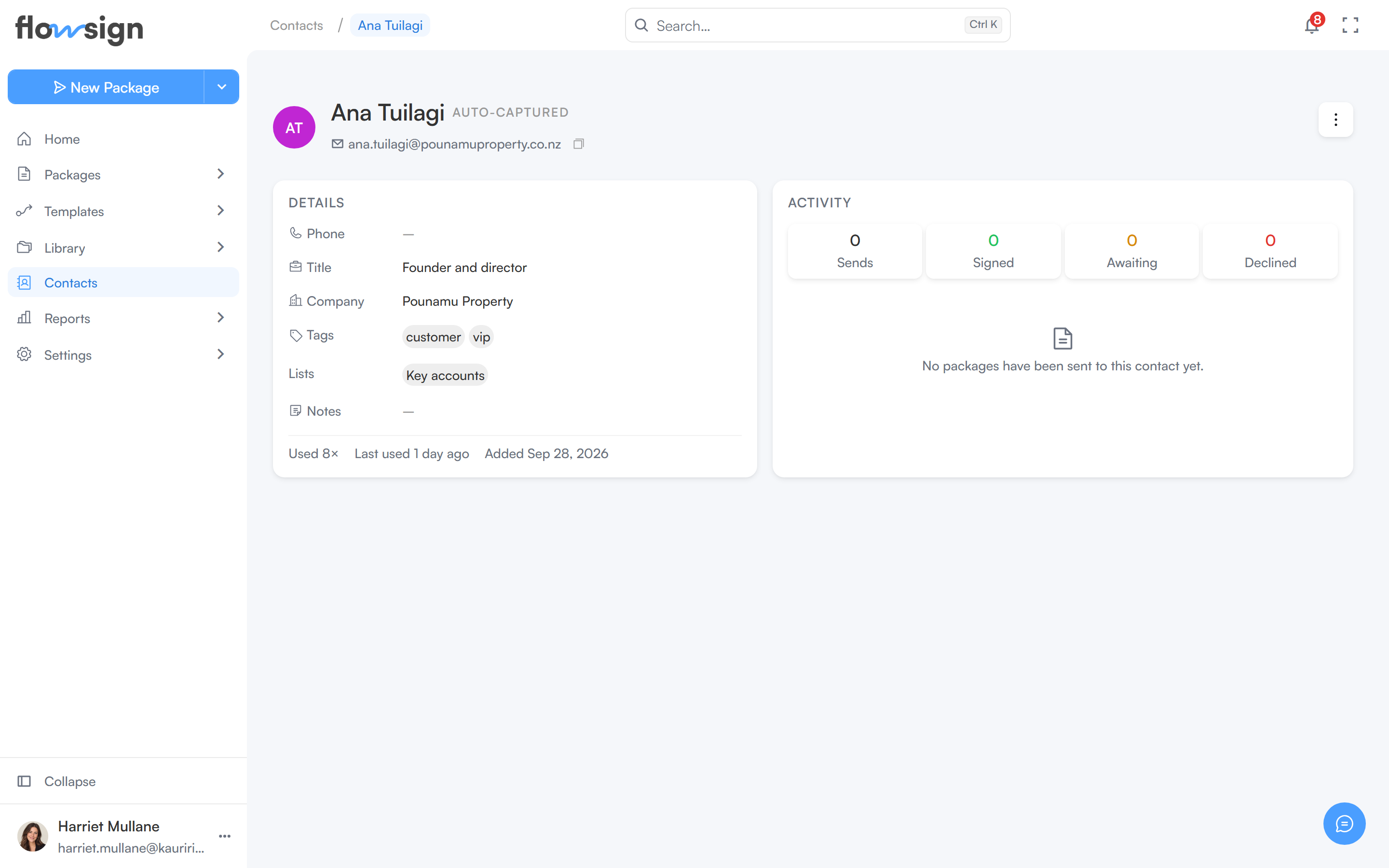 A contact detail page