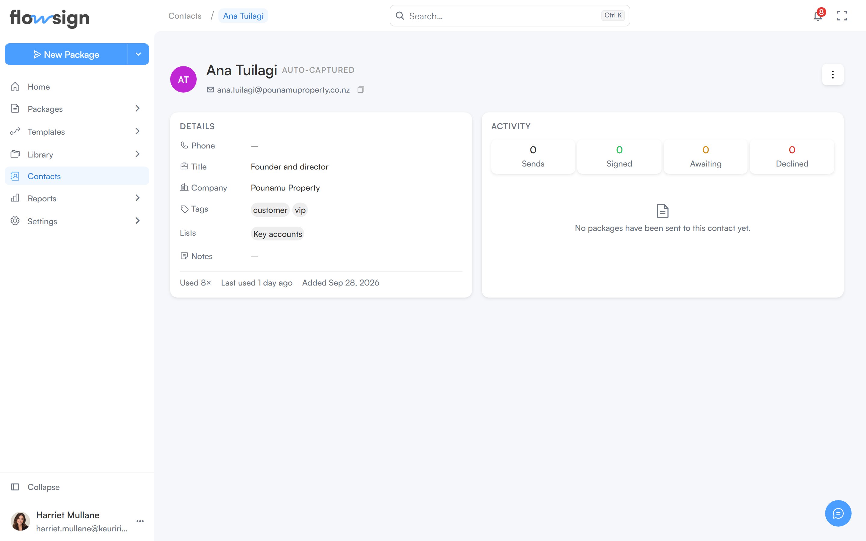 A contact detail page