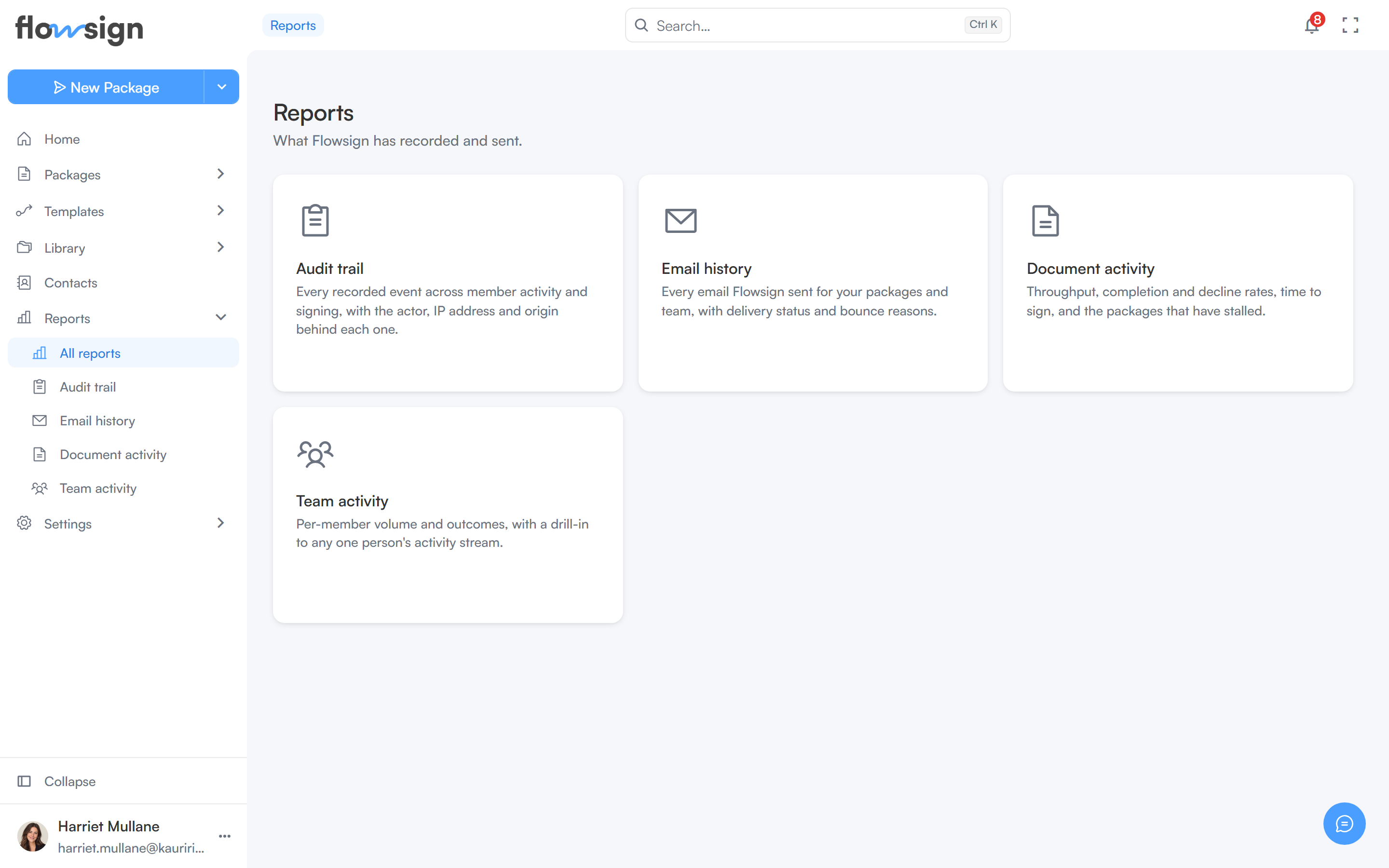 The reports landing page