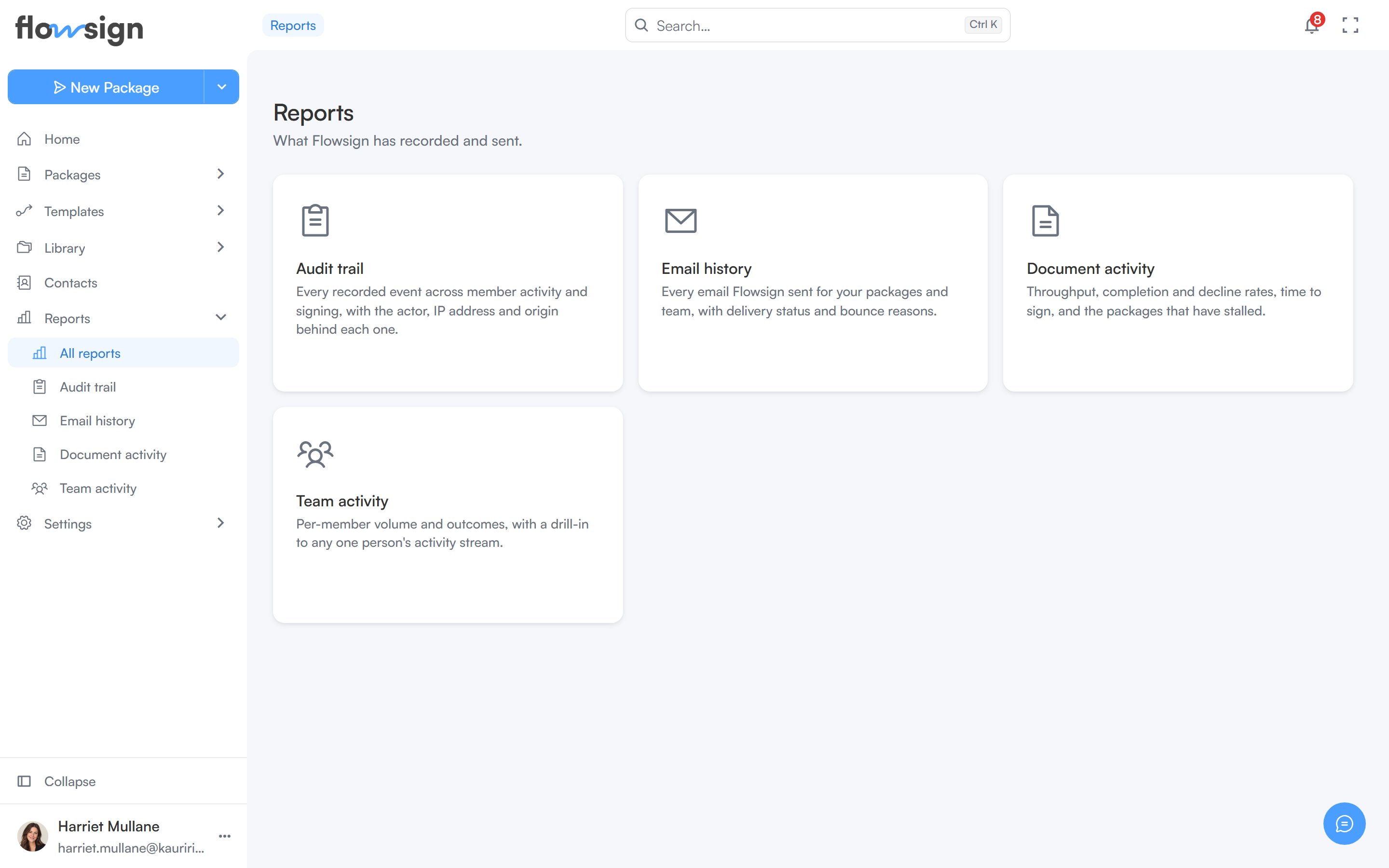 The reports landing page