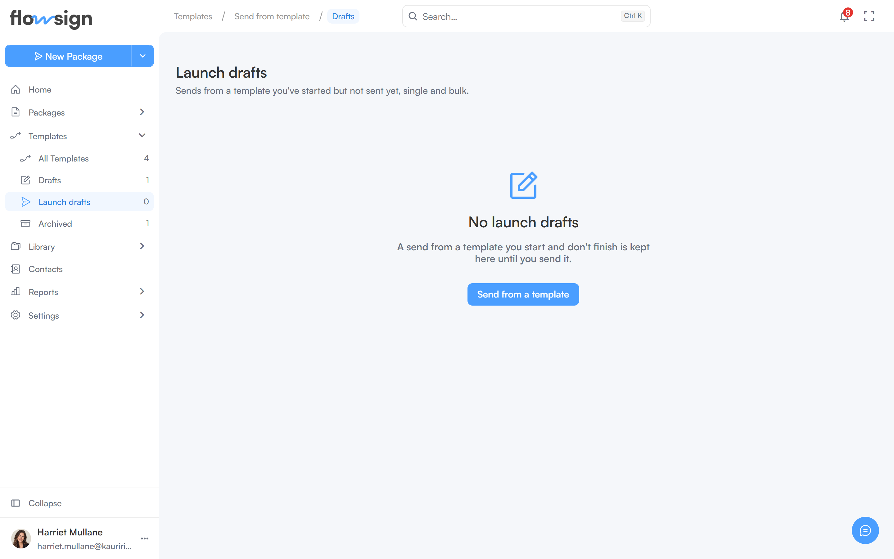 The Launch drafts page under Templates