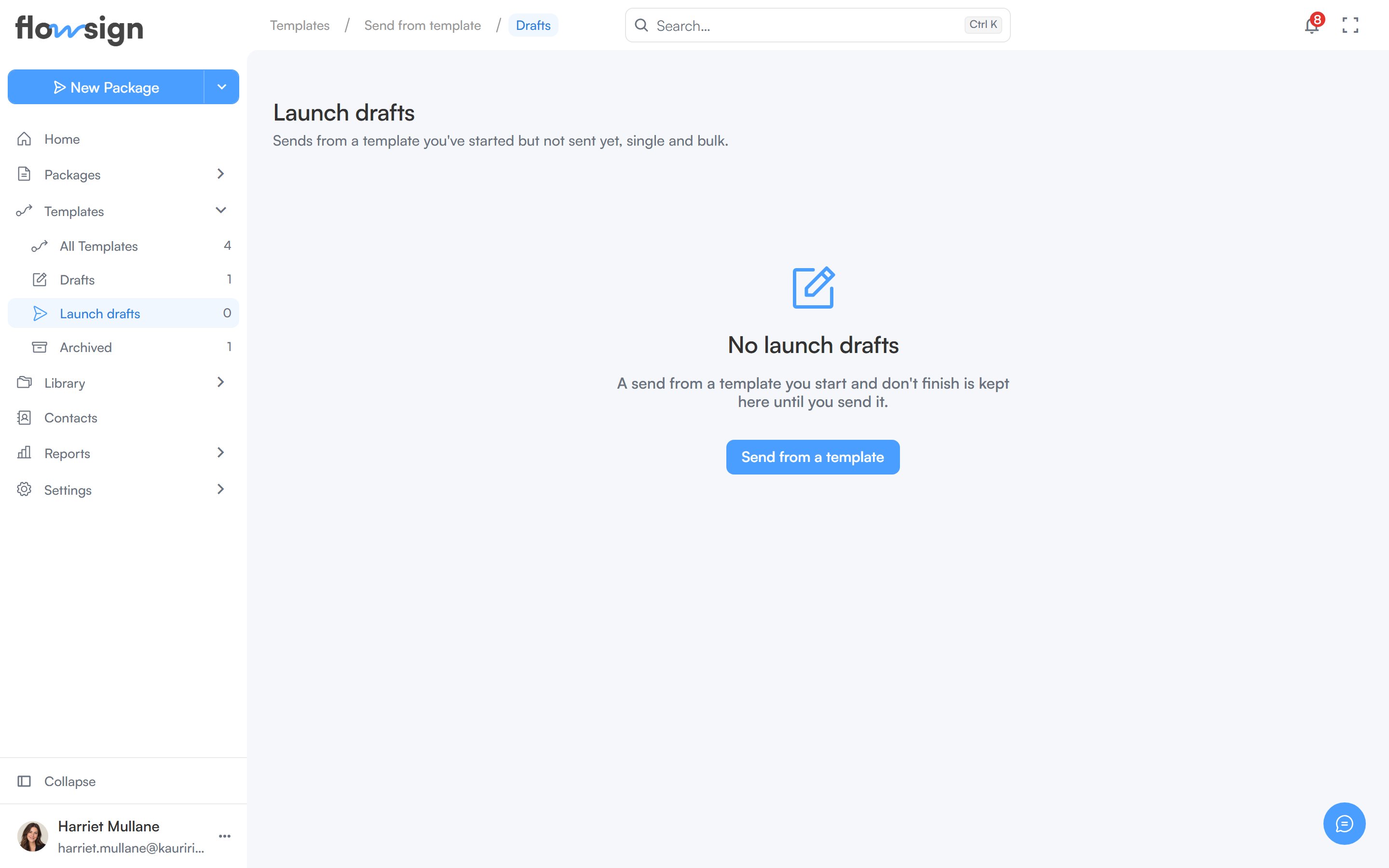 The Launch drafts page under Templates