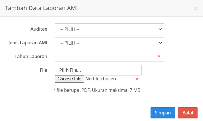 Tambah Dokumen AMI Auditor