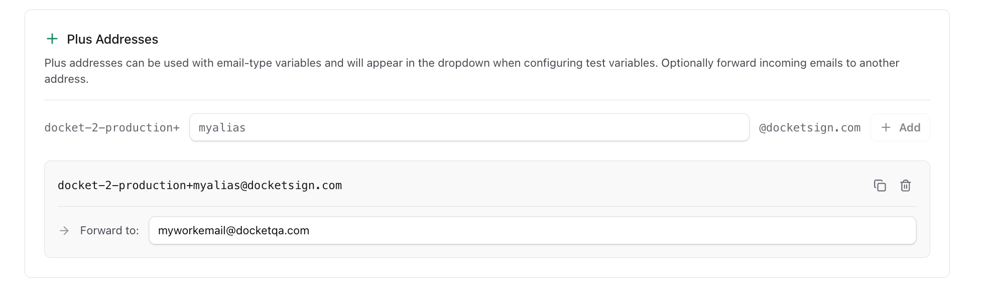 Plus Addresses Configuration