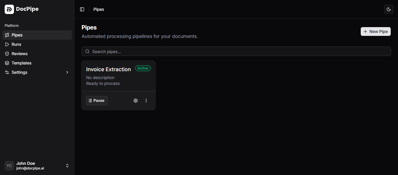 Dashboard layout with sidebar navigation and main content area