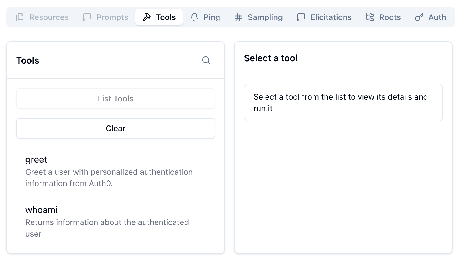 List of tools for a user with the Tool Administrator role