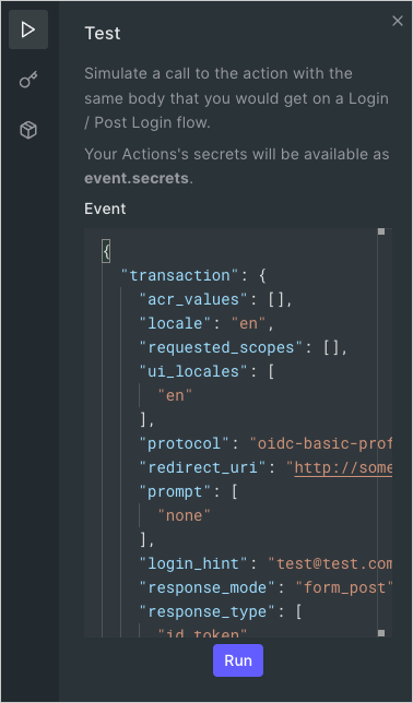 Éditeur de code Actions : panneau Test Runner