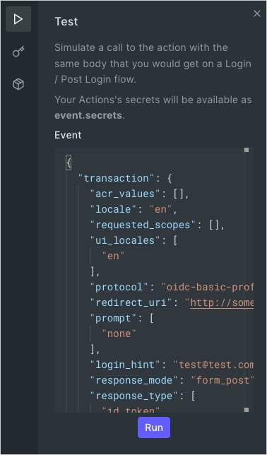 Éditeur de code Actions : panneau Test Runner