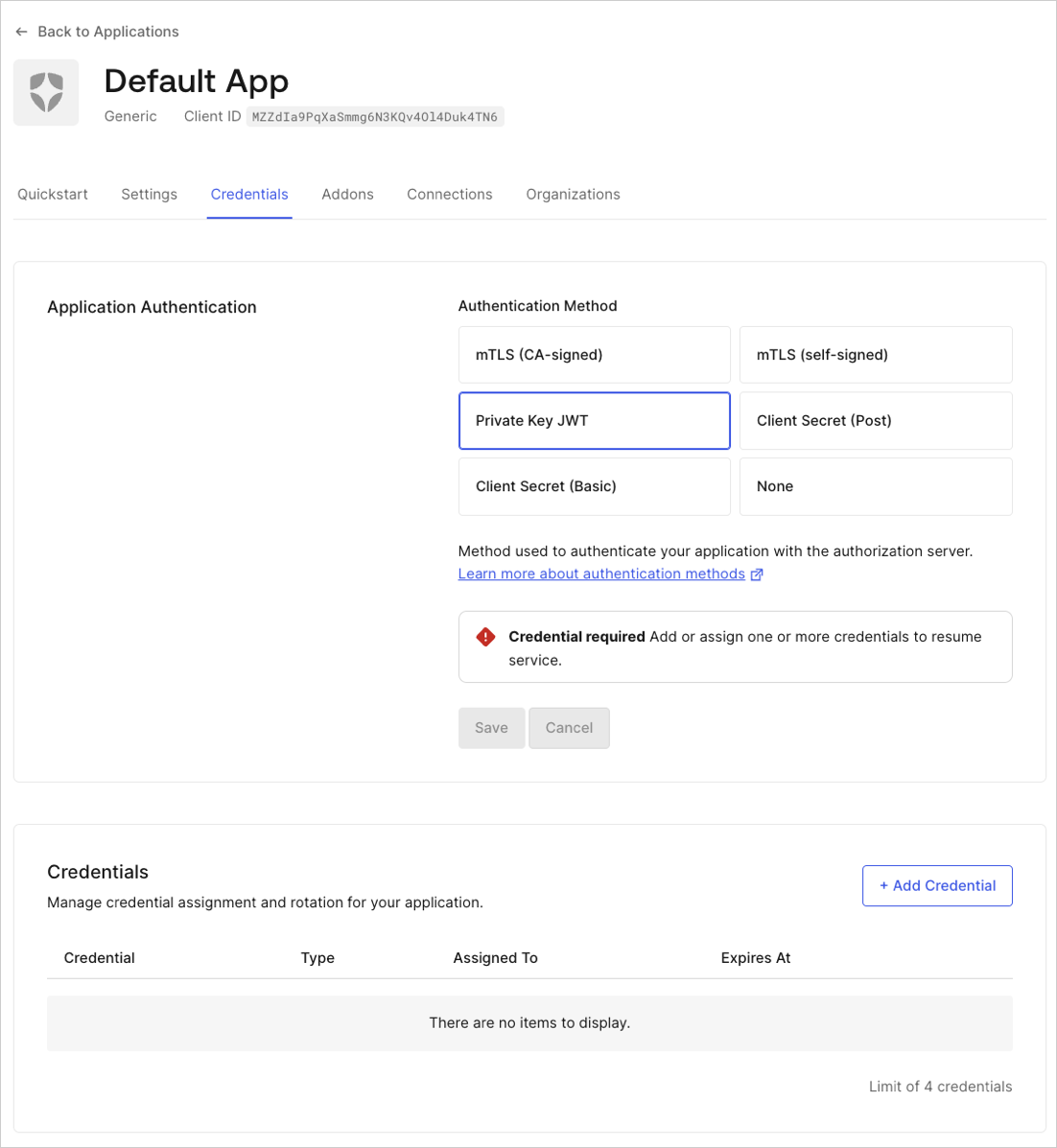 Private Key JWT 認証を設定する - Auth0 Dashboard の手順