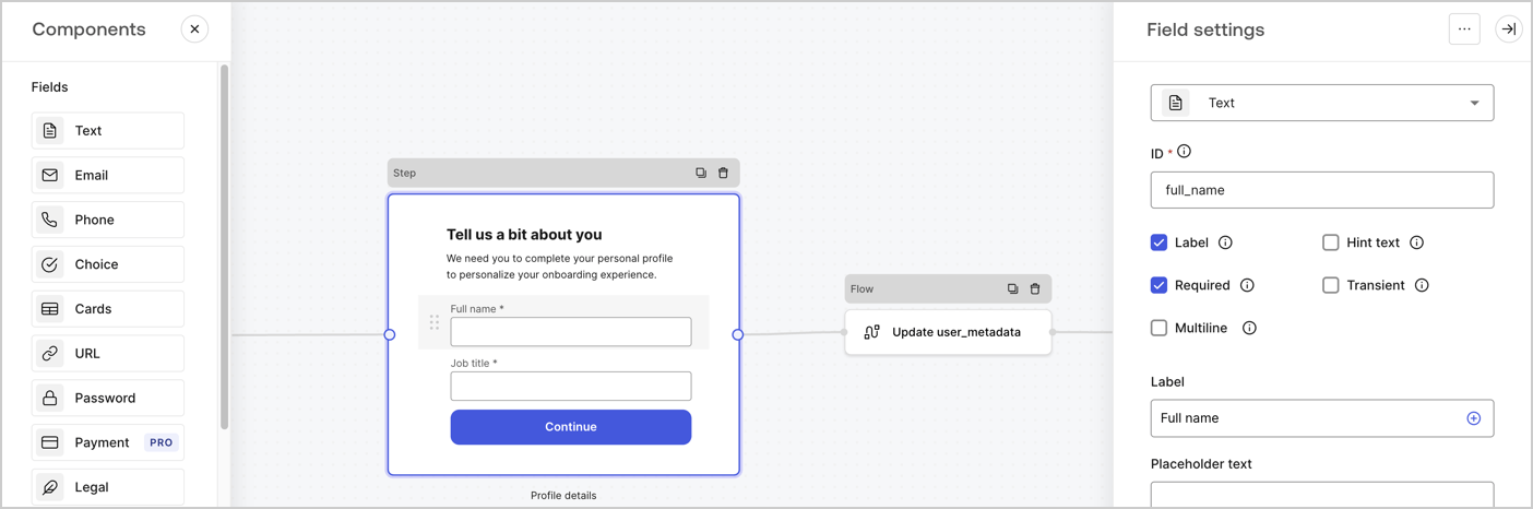 Dashboard > Actions > Forms > Use Case Custom Signup Steps Step node