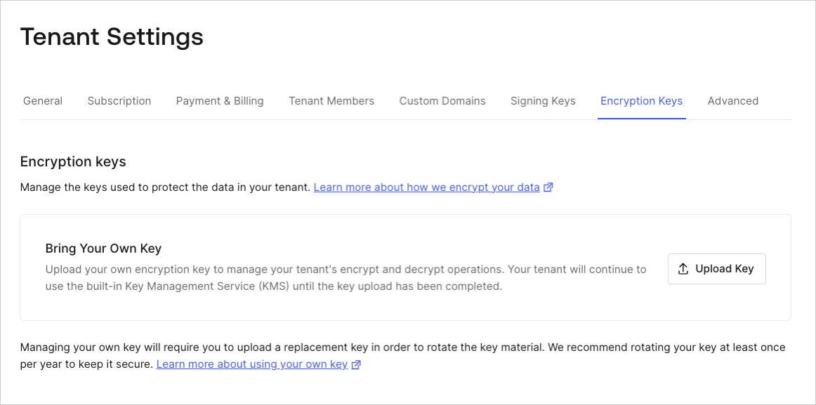 Dashboard > Settings > Encryption Keys