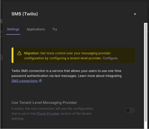 Dashboard > Authentication > Passwordless > SMS