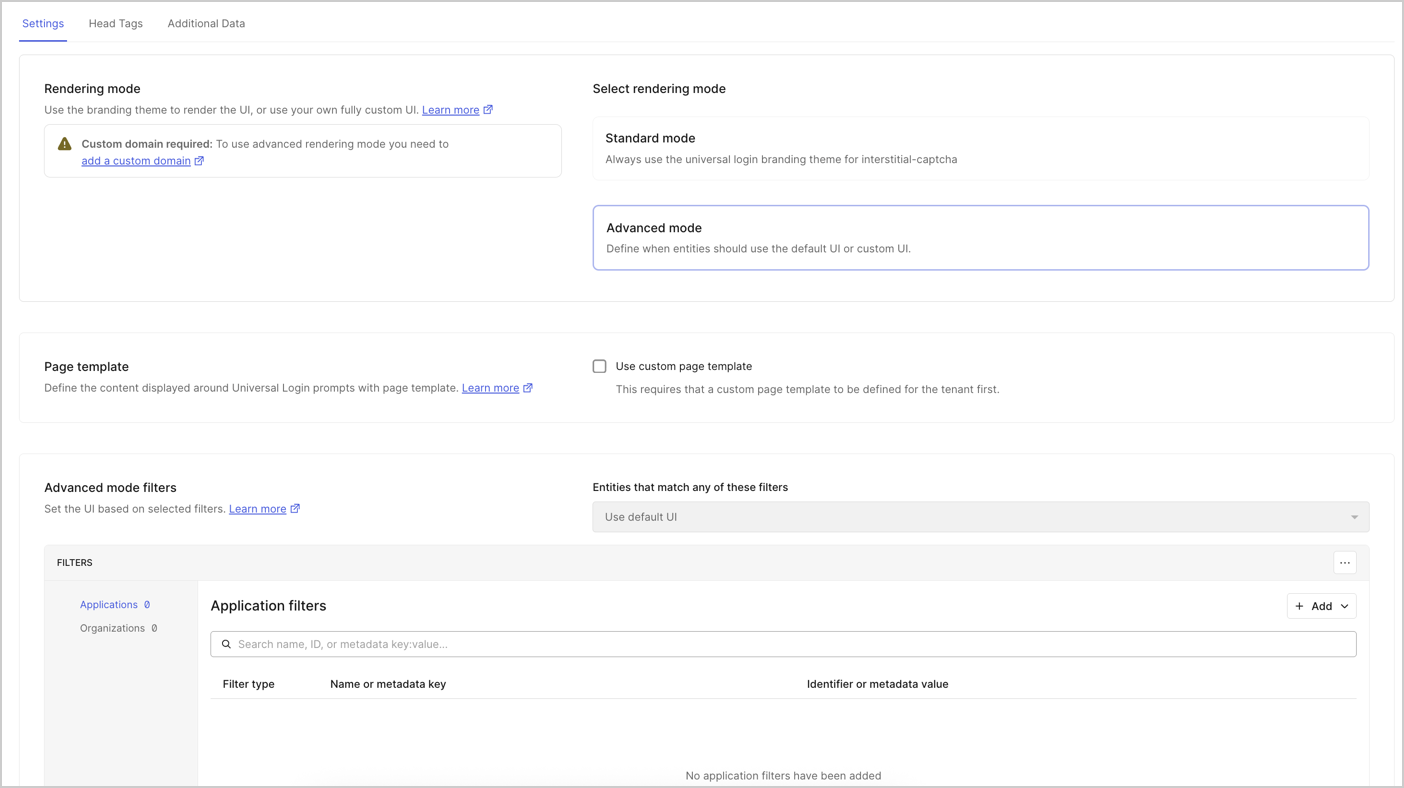 Page ACUL du Dashboard Auth0