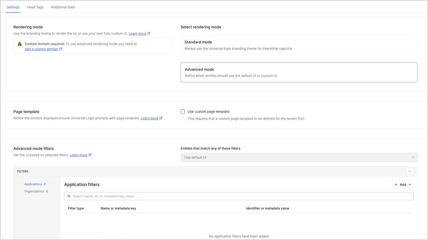 Auth0 Dashboard の ACUL ページ