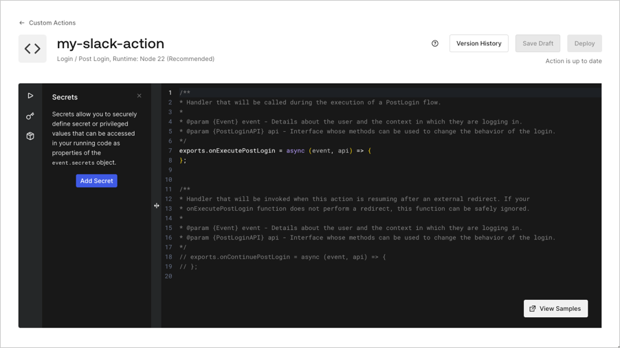éditeur de code Actions