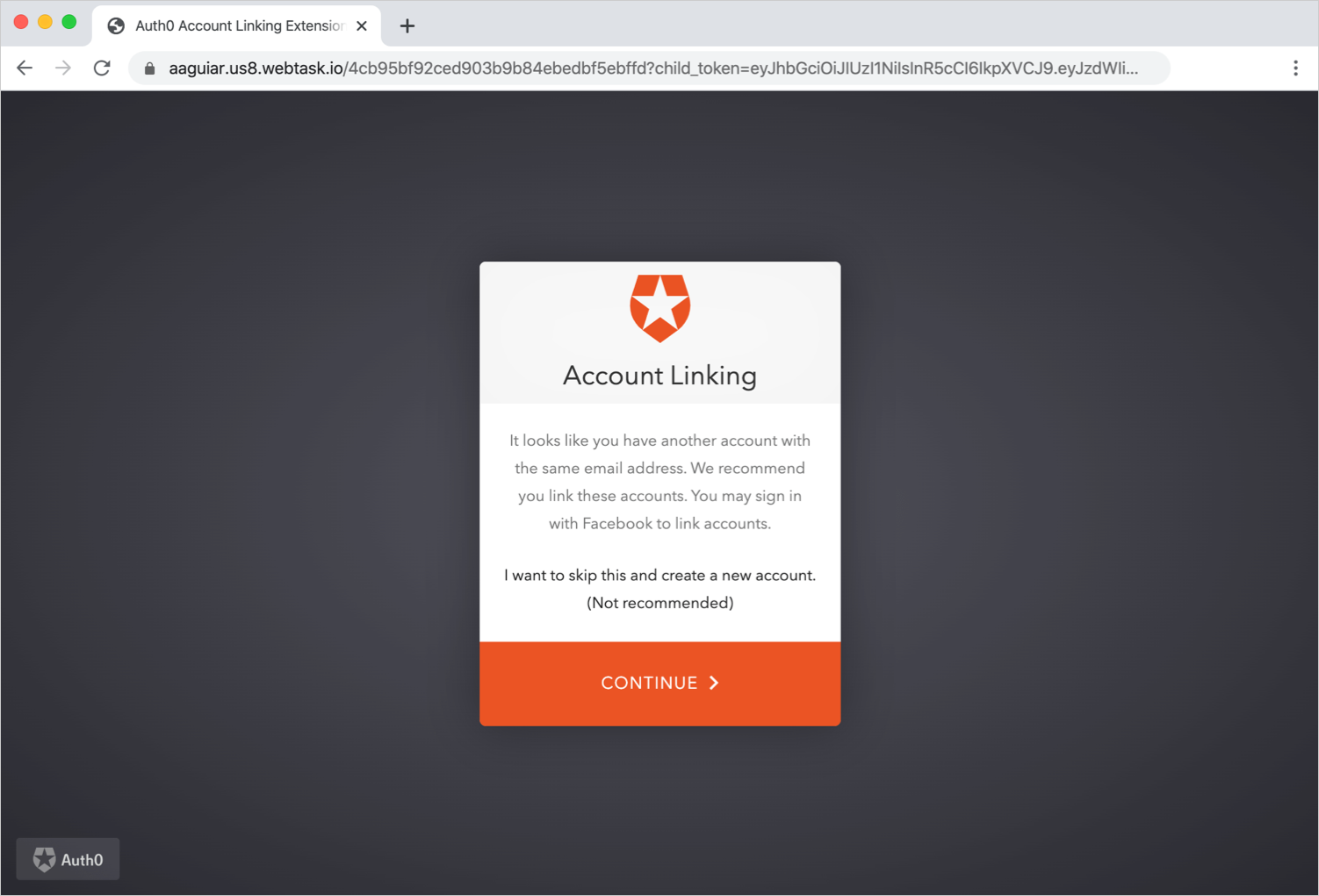 Auth0 Dashboard - 拡張機能 - Account Link - 拡張機能の例