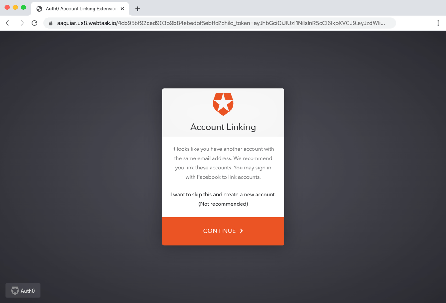 Auth0 Dashboard - 拡張機能 - Account Link - 拡張機能の例