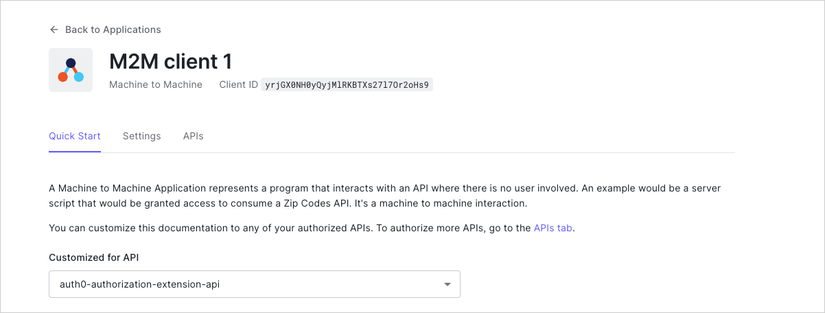 Dashboard - Authorization Extensions - Client Quick Start