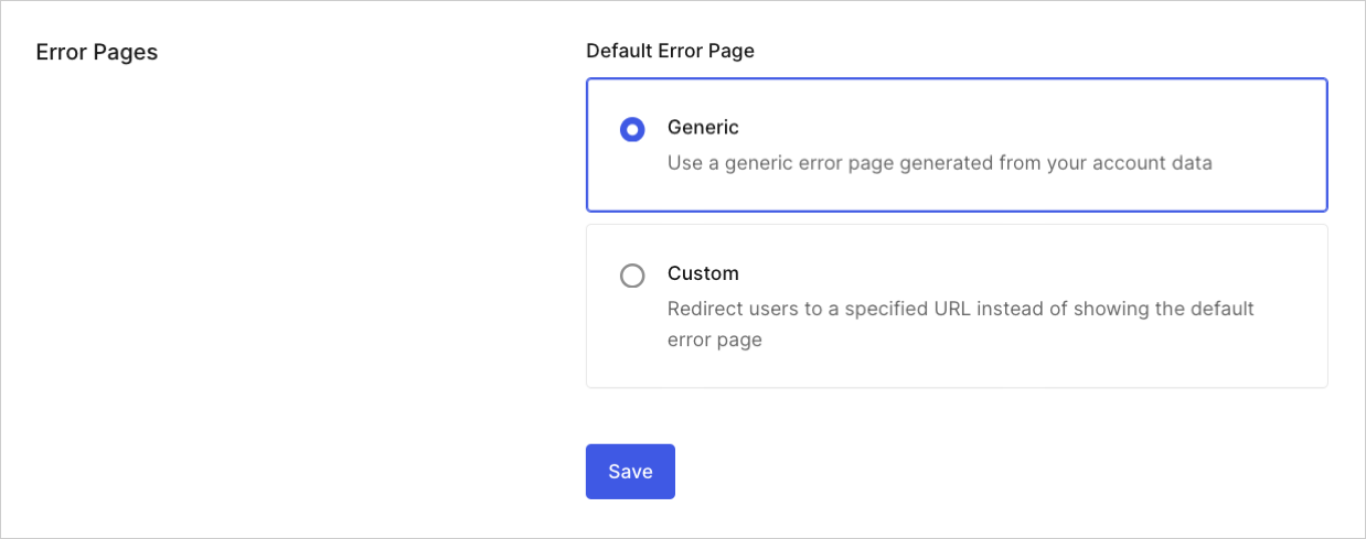 Dashboard Tenant Settings General Error Pages