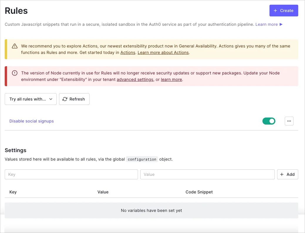 Dashboard - Auth Pipeline - Rules