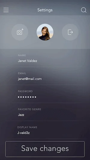 Écran des paramètres de l'application iOS avec option de mise à jour du nom d'affichage.