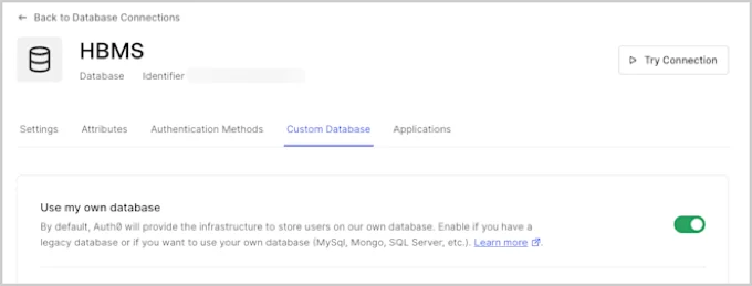 Enable Custom Database Use My Own Database Option