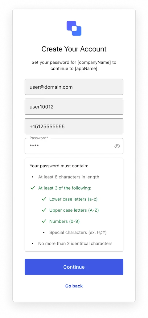Signup Password with Flexible IDs