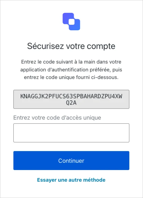 An example login prompt displaying a one-time code