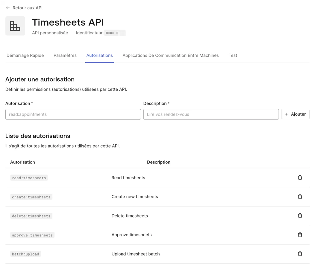 Dashboard > API > Permissions