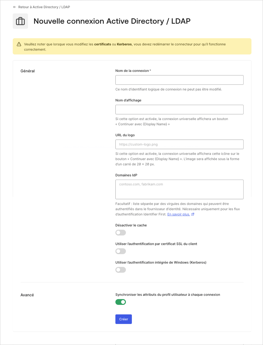 Saisissez les détails de connexion AD/ LDAP