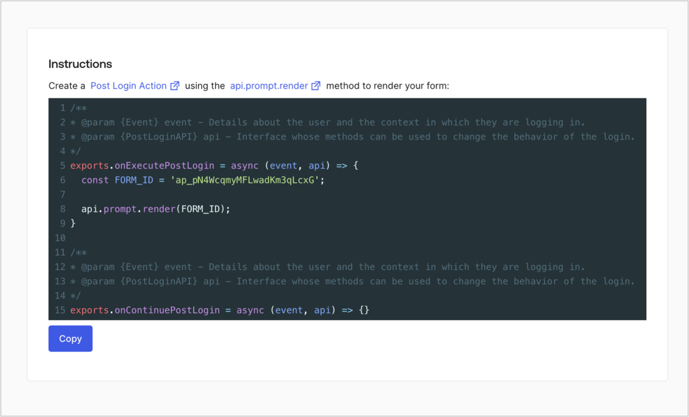 Dashboard > Actions > Forms > Form > Embed