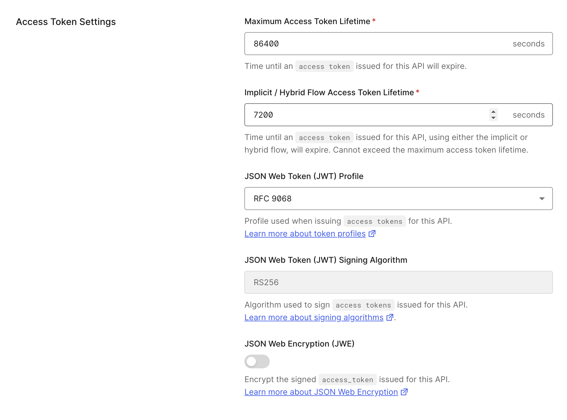 Dashboard - API - Token Settings - Expiration